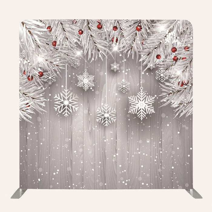 8ft x 8ft Single Sided Silver Snowflake Christmas Cover Tension Fabric Backdrop with Aluminum Frame