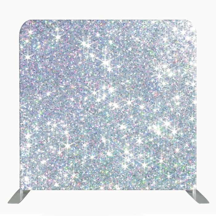 8ft x 8ft Single Sided Silver Glitter Tension Fabric Backdrop with Aluminum Frame