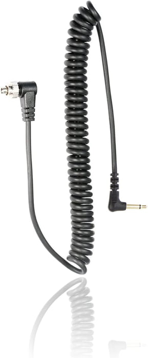 3.5mm to Male PC Sync Flash Cable – 14-Inch Coiled Cord with Screw Lock for Canon, Nikon & DSLR Cameras